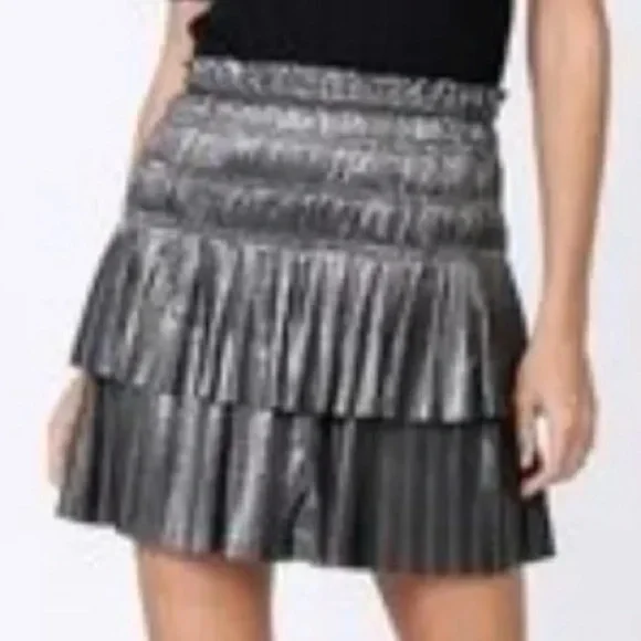 Current Air Anthropologie Metallic Silver Pleated Tiered Skirt Ruffles Small NYE - Picture 4 of 12